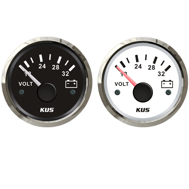 KUS 18-32v Display Volt Meters 52mm Black Voltmeters Voltage Meters with Red or Yellow Backlight for Car Boat