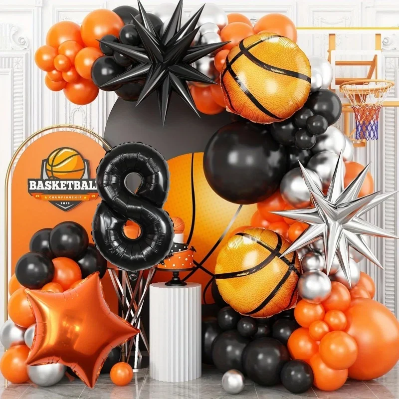 

Carnival Sports Meeting Balloon wreath arch Black and orange latex balloon set World Basketball Games Decorative items