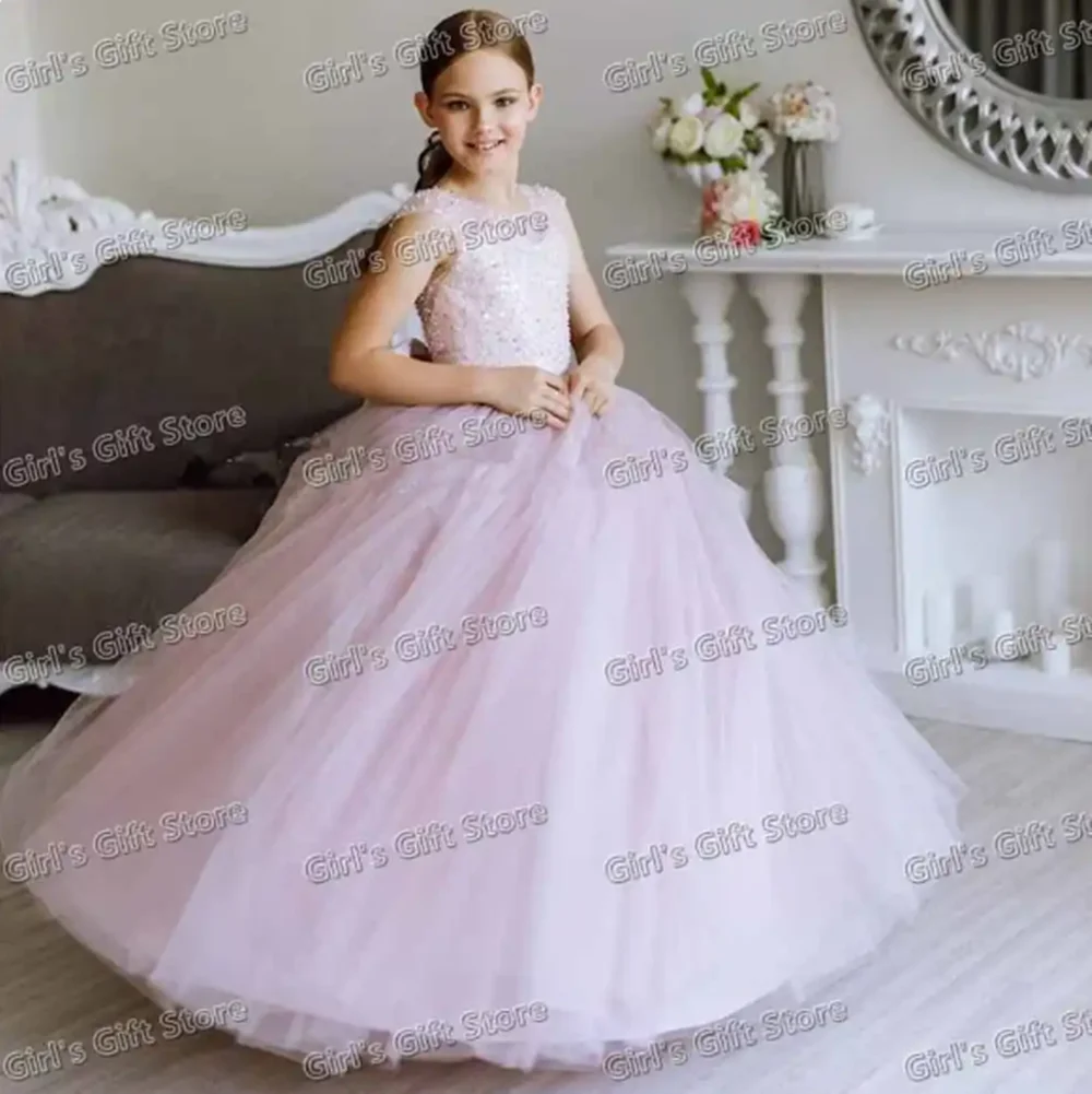 

Flower Girl Dresses Floral Tulle Luxury With 3D Butterfly Sleeveless For Wedding Birthday Party Princess Gowns