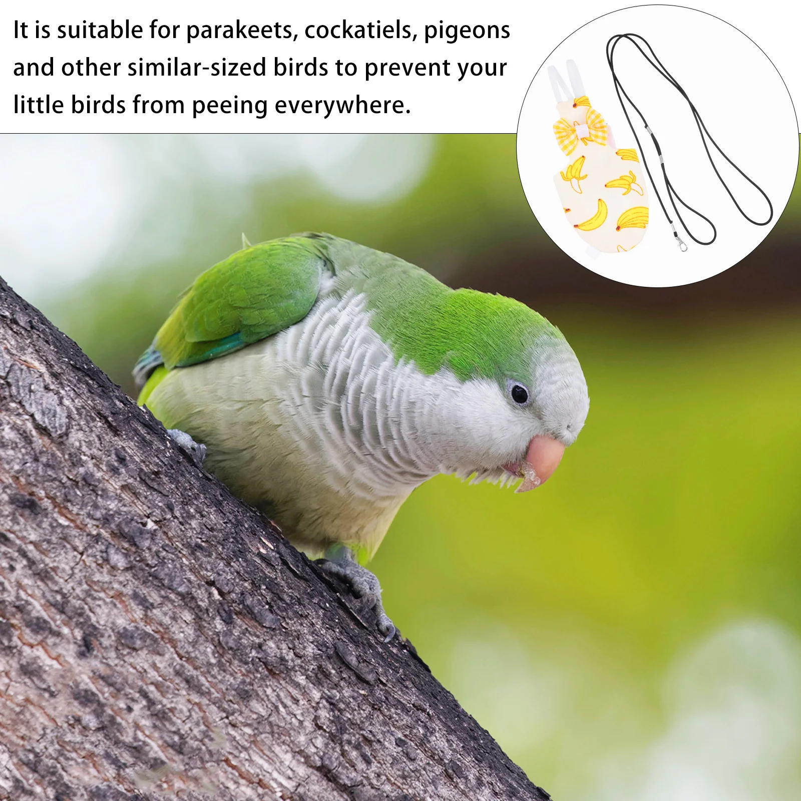 

Parrot Diaper Flight Suit Cotton Washable Reusable Bird Nappy with Adjustable Leash for Budgie Cockatiel Conure Lovebird