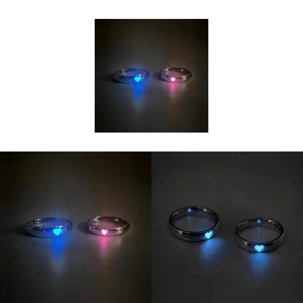 195C 2x Finger Ring Promise Ring Jewelry for Women Blue Fluorescent Adjustable Ring