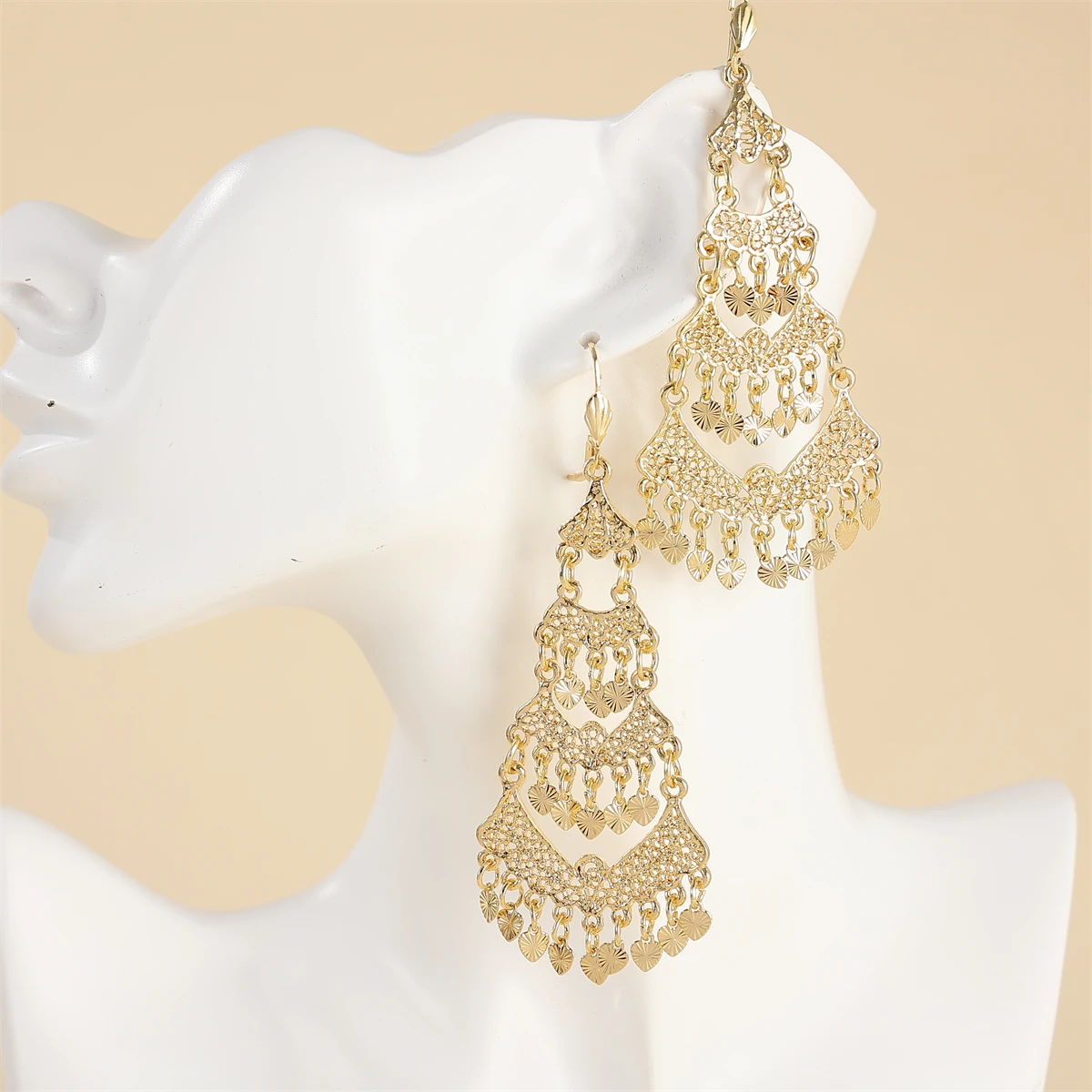 Algerian Style Heart Fringe Cutout Design Wedding Pendant Earrings Exquisite Pattern Jewelry