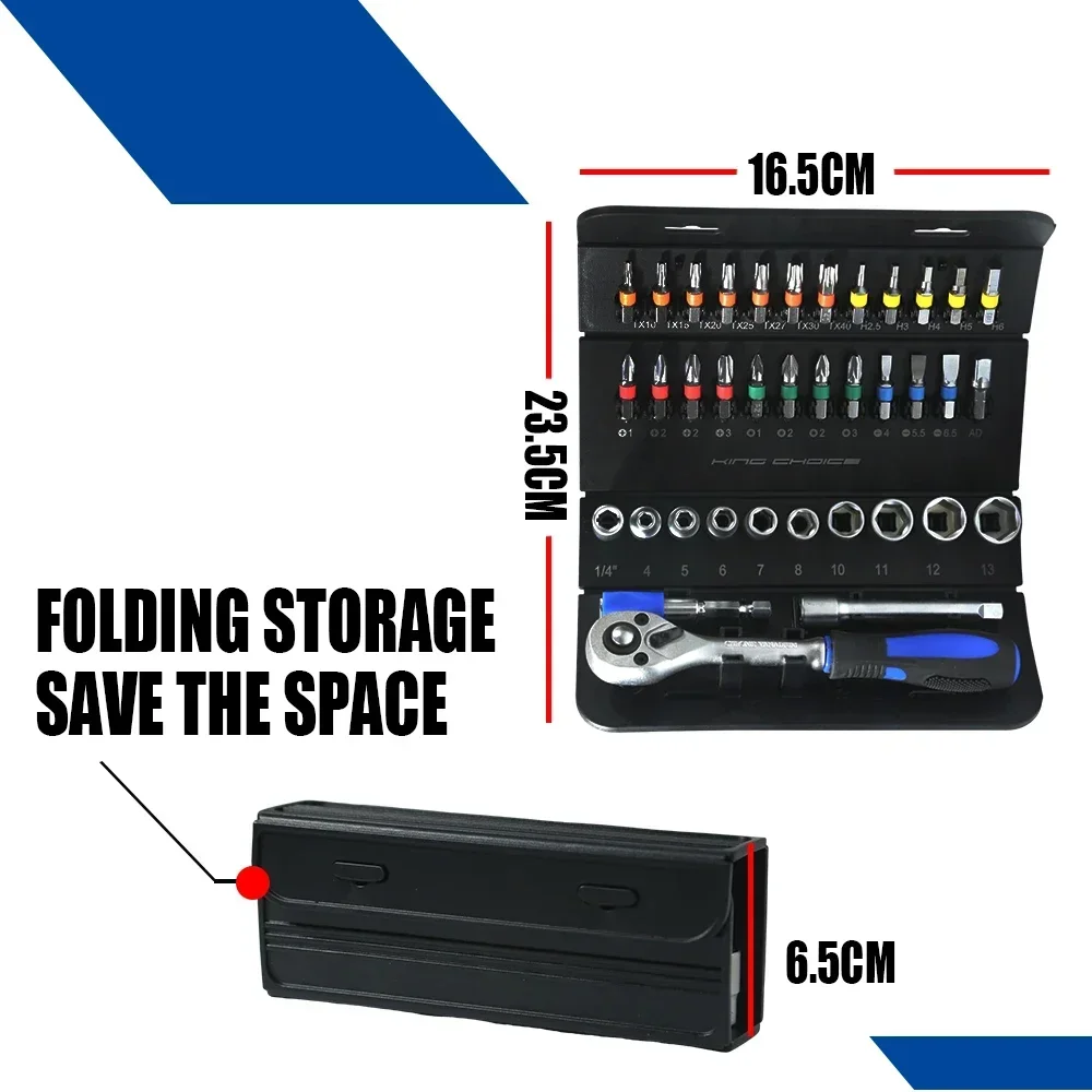 37-teiliges Handwerkzeug-Set für Auto, Auto, Reparatur mit Steckdosen, Bit-Handratschenschlüssel