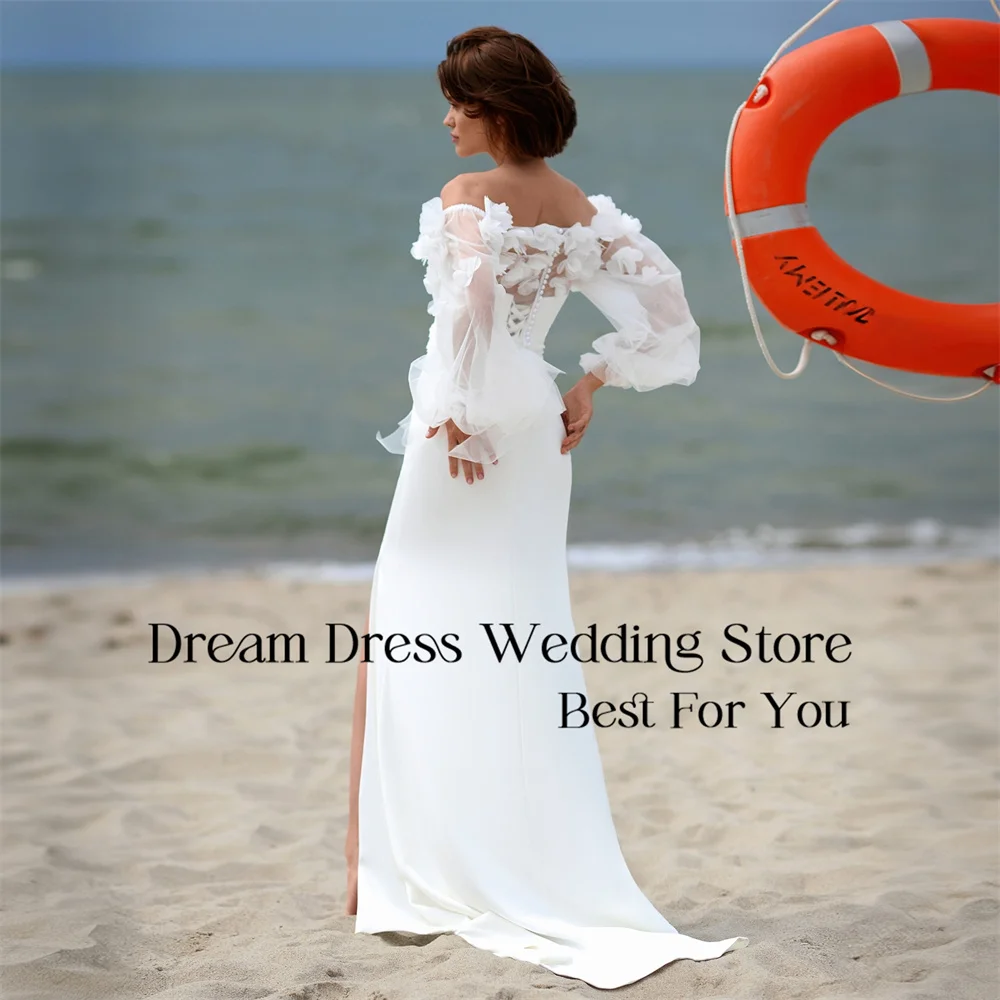 DREAM Elegant Flowers Mermaid Wedding Dress Long Sleeve Off The Shoulder Lace-up Split Bridal Gown Vestidos De Noiva Customized