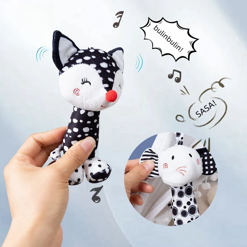 Ciondolo per carrello giocattolo con carillon a vento carino per bambini, mirino per inseguire il neonato, sonaglio comfort in bianco e nero