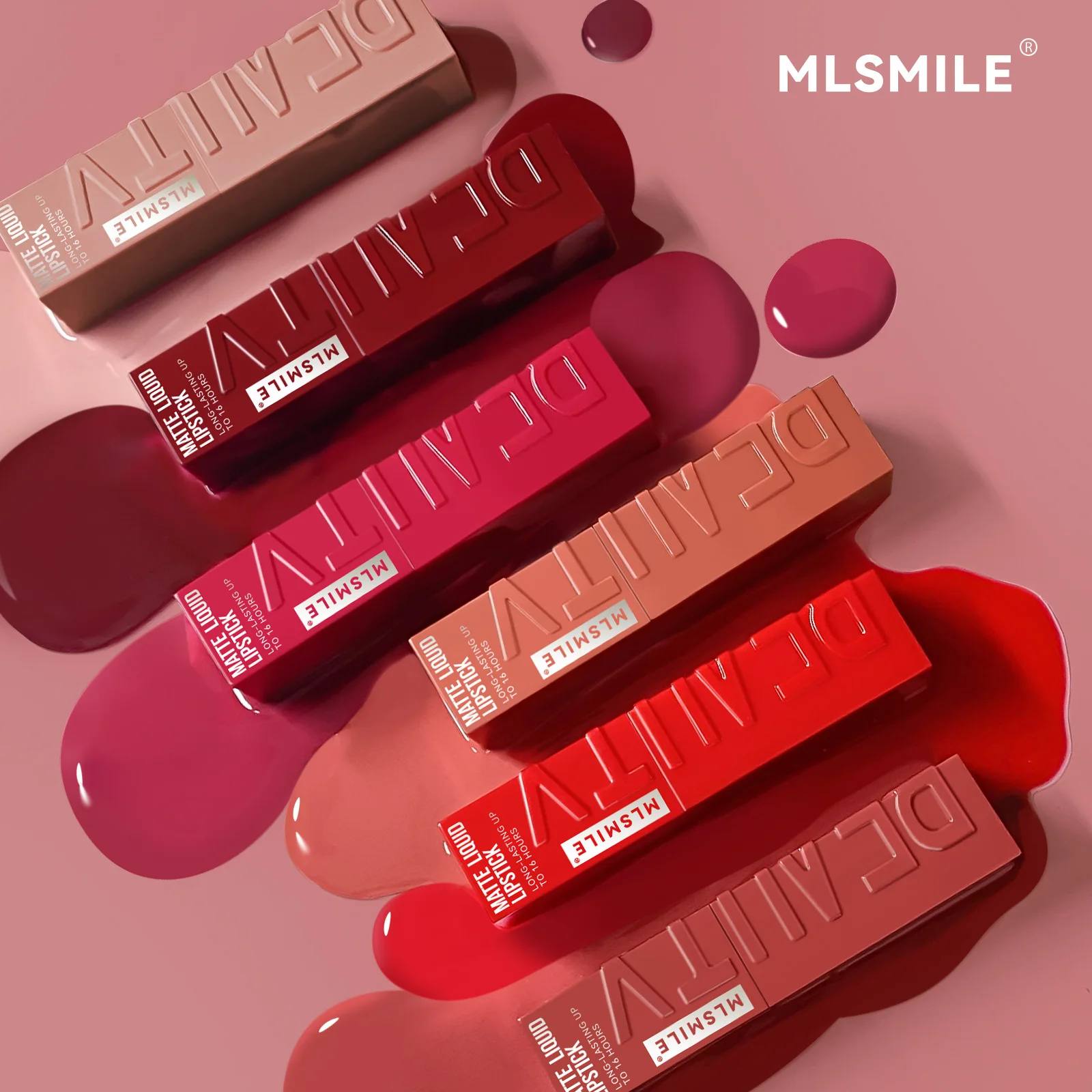 MLSMILE 6 Color Non Stick Cup Velvet Satin Gloss Lip Glaze Mist Liquid Matte Lipstick Waterproof Long Lasting