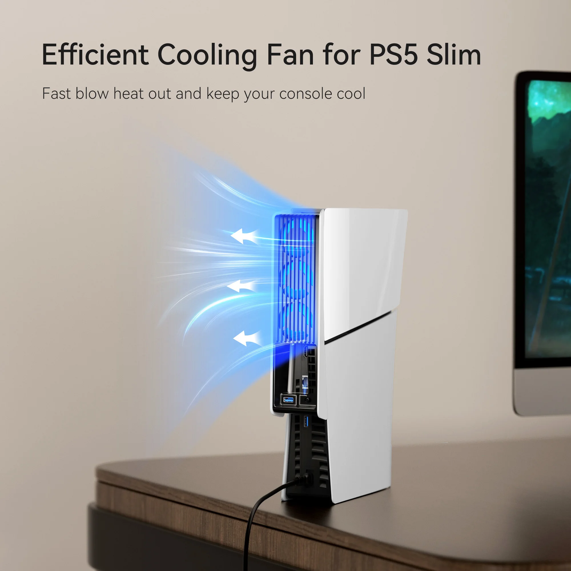 KIWIHOME Horizontal Cooling Fan for PS5 Slim Accessories Cooler Fan with LED & USB3.0 Hubs