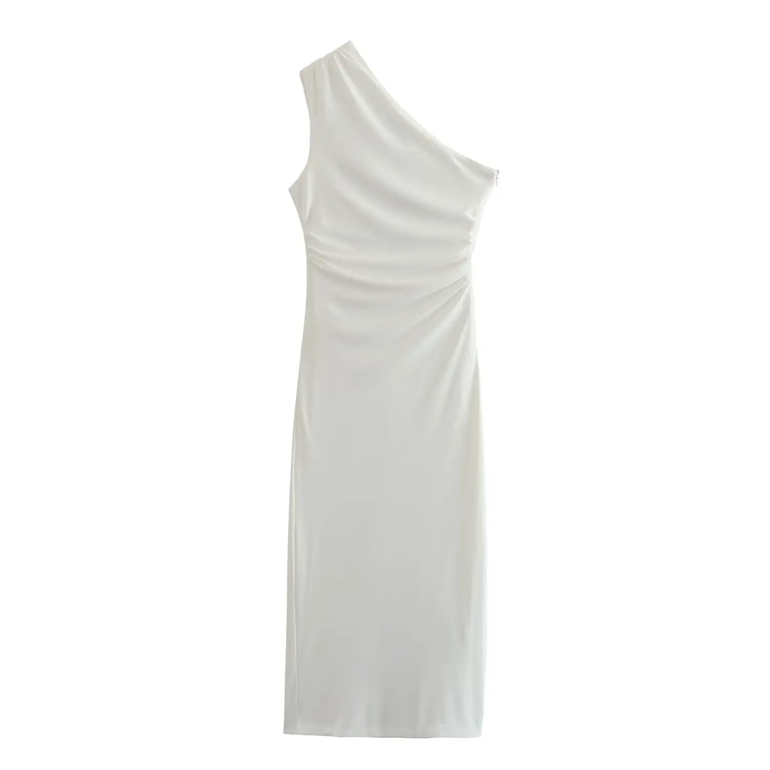 Tangada 2024 Women Sexy White Tank Dress Zipper Female Off Shoulder Midi Dresses PS028