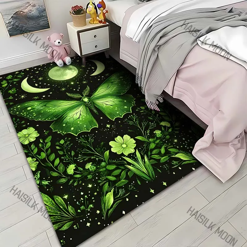 1PC Green moth moons crescents stars Print Carpet for Living Room Bedroom Sofa Home Decor Rus Non-slip Floor Mat Luxury Gift