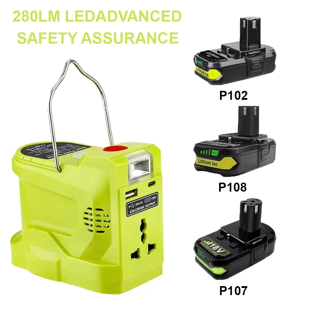 200W Li-ion Battery Inverter LED Work Lamp USB Power Bank For Ryobi 18V Li-ion Nickel Battery P102 P103 P104 P105 P107 P108