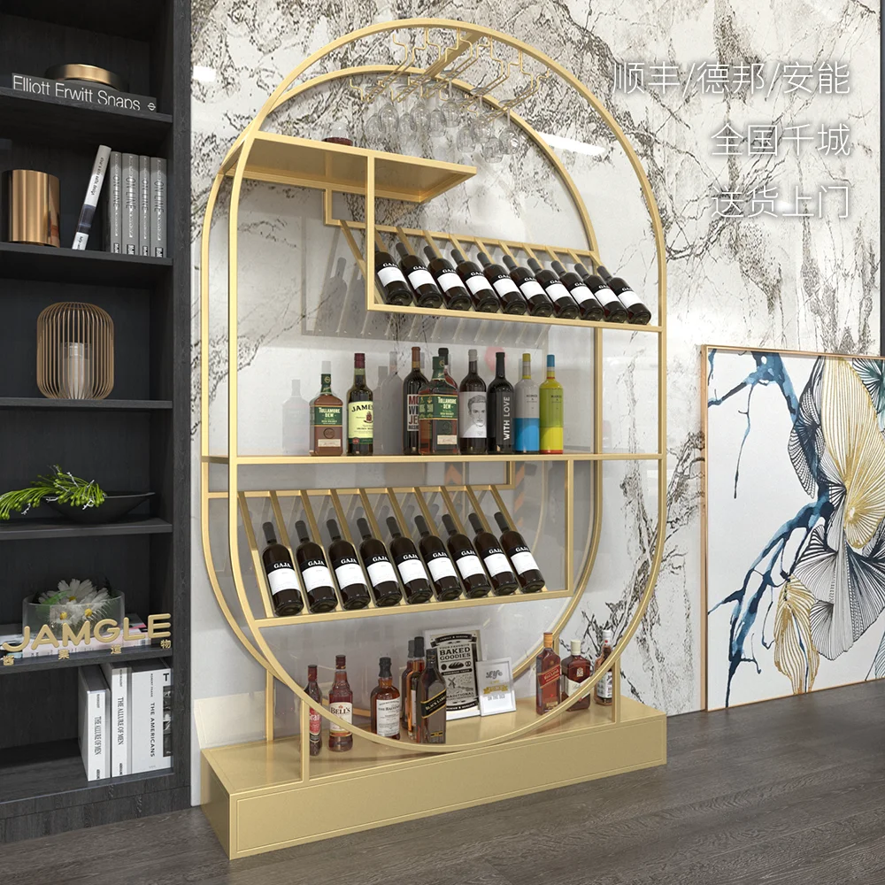 Wrought iron wine rack creative red wine display rack household floor-to-ceiling foreign wine rack bar winery