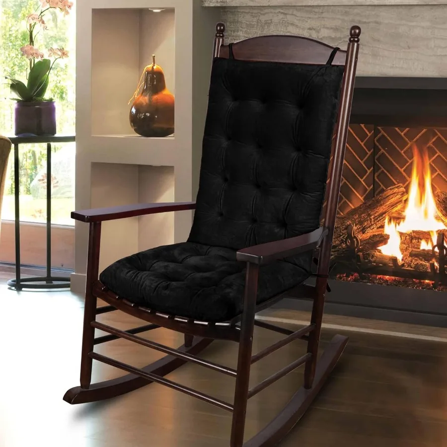 

Solid Color Cozy Sanding Fabric Rocking Chair Cushions Rocker Chair Pad Set Black