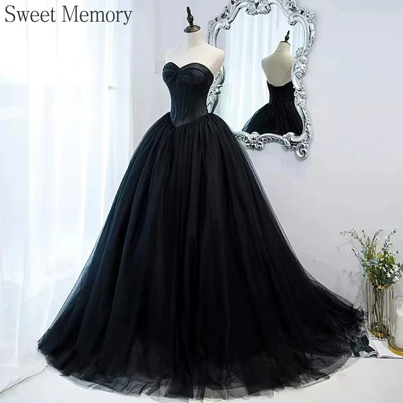 D4166 Customized Sweetheart Satin Black Tulle Prom Dresses Sweet Memory Formal Evening Party Dress Long Bespoke Occasion Dresses