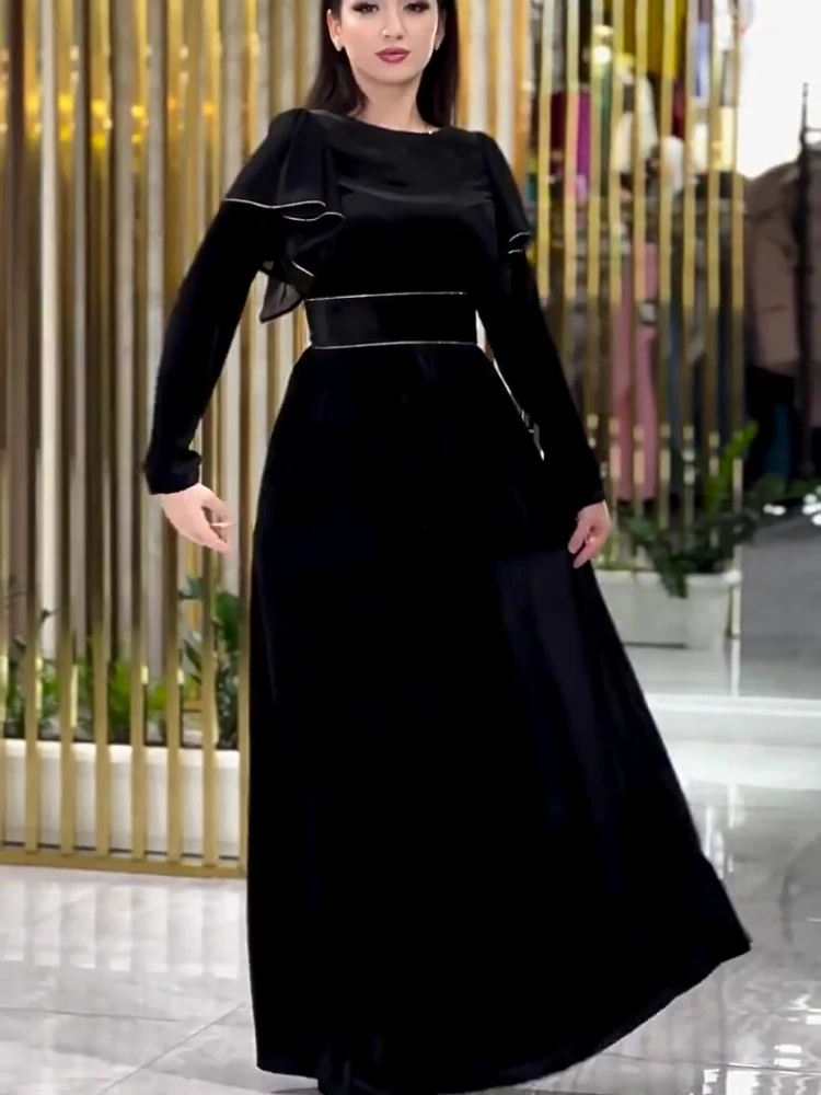 Eid Muslim Dress for Women Abaya Morocco Party Dresses Ramadan Slim Fit  Abayas Kaftan Elegant Black Dubai Arab Long Robe 2024