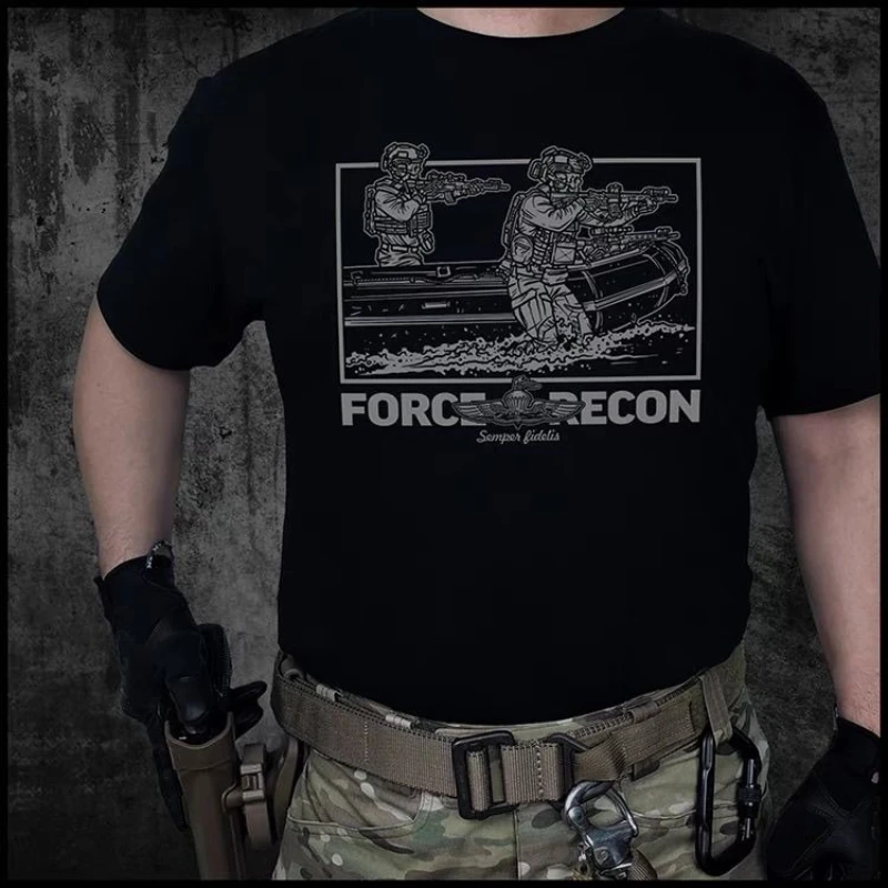 

New Special Forces Marine Force Recon Reconnaissance Military Fan Print Pure Cotton Men's Tactical Casual Short-sleeved T-shirt