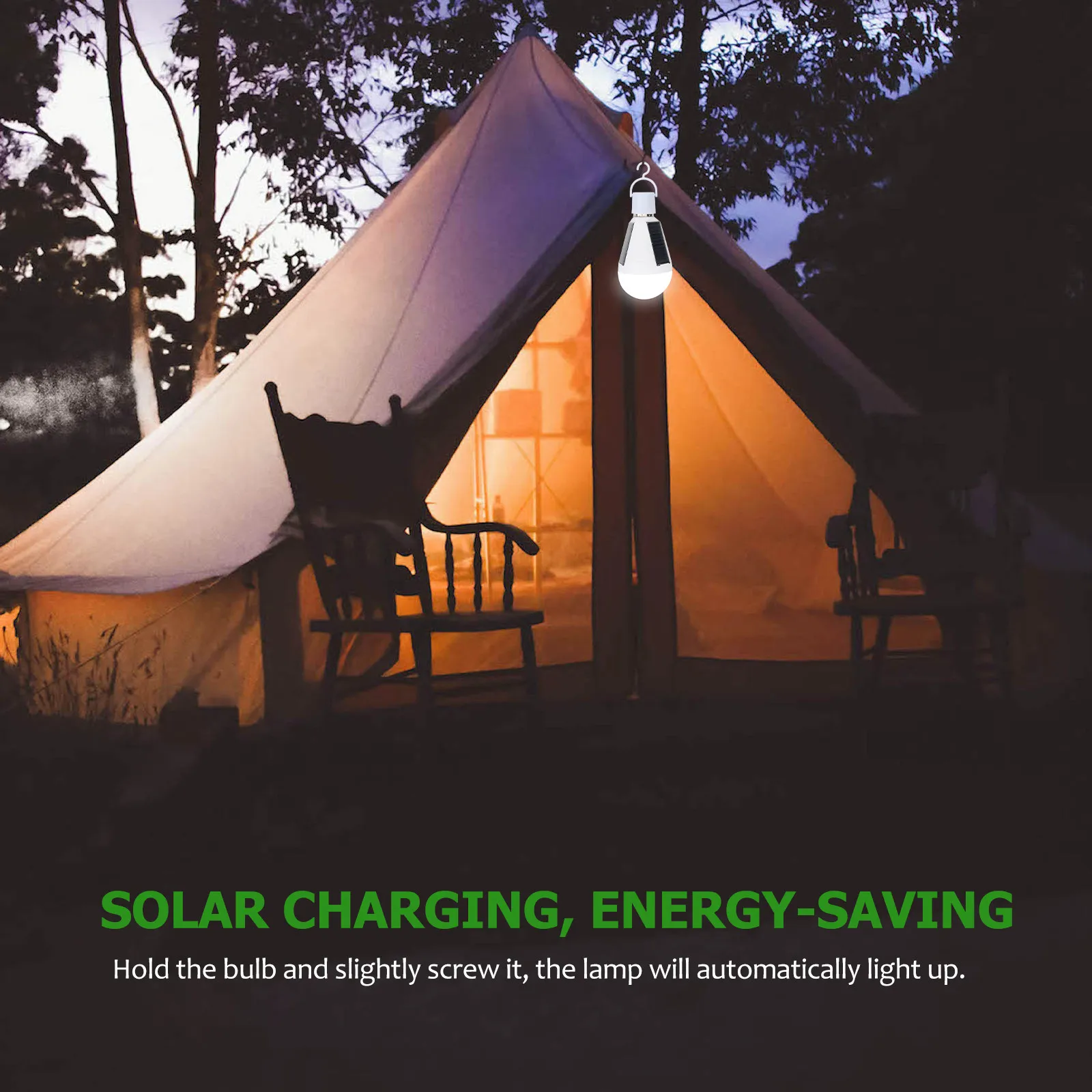 2Pcs Solar Powered LED Bulb E27 Screw Base Portable Hook Hanging Lamp for Emergency Home Blackout Outdoor Camping Garden Solar