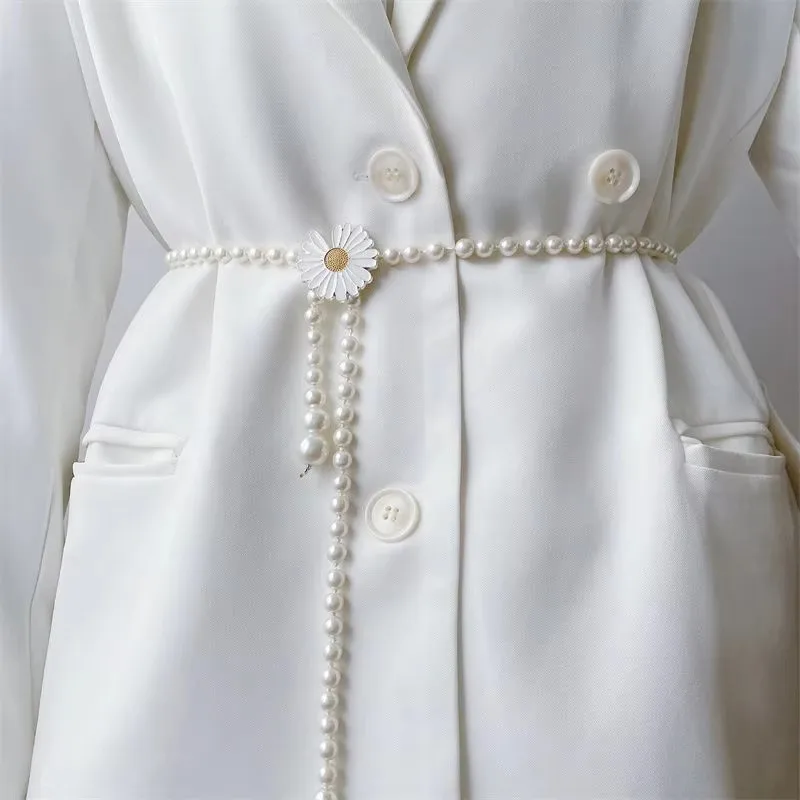 

2023 Wedding dress pearl waist chain feminine hundred matching dress dress with a narrow waist cover vintage no-punch belt