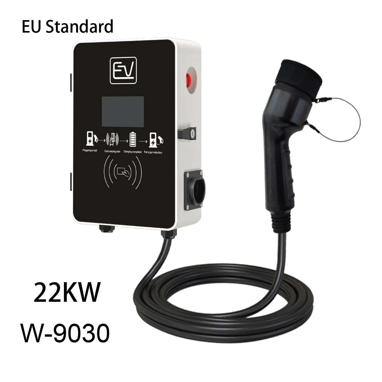 التيار المتناوب TYPE2 32A 3 المرحلة 22KW شاشة عرض RFID شاحن Ev شاحن Ev Ev محطة شاحن سيارة للاستخدام المنزلي