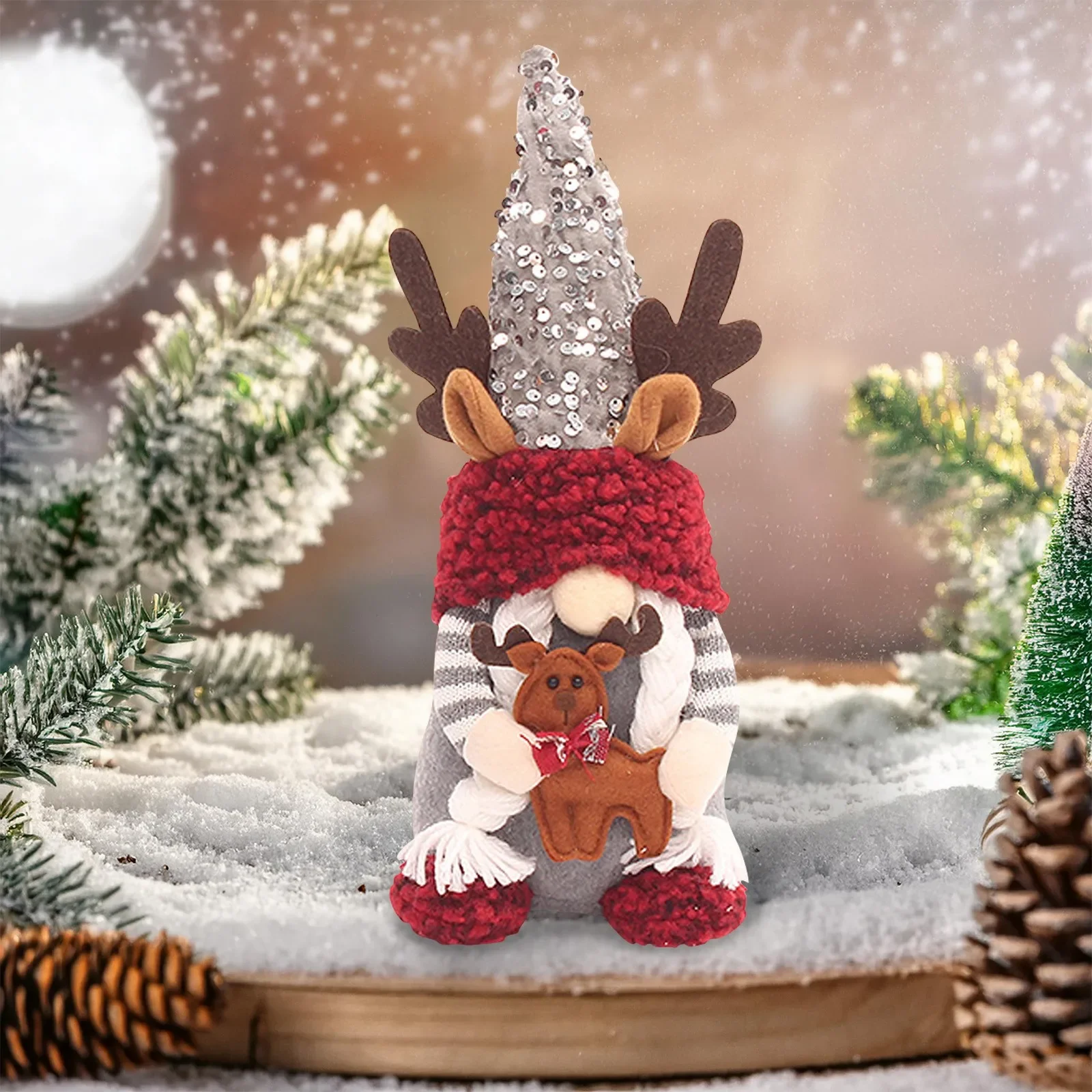 2024 Christmas Decorations Sequin Cloth Hat Sitting Posture Faceless Doll Rudolph Doll Dwarf Adornment