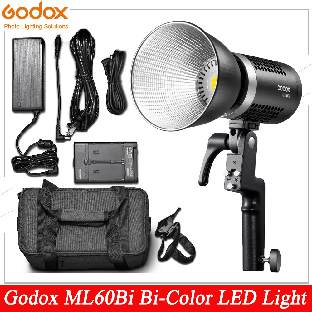 

Godox ML60Bi ML60 Bi 60W Bi-Color Handheld LED Light Silent Mode Portable Brightness Adjustment Support Li-ion Outdoor LED Light