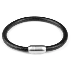 Smooth Genuine Leather Bracelet Stainless Steel Magnetic Clasp Handmade Men Black Bracelets Bangles For Men