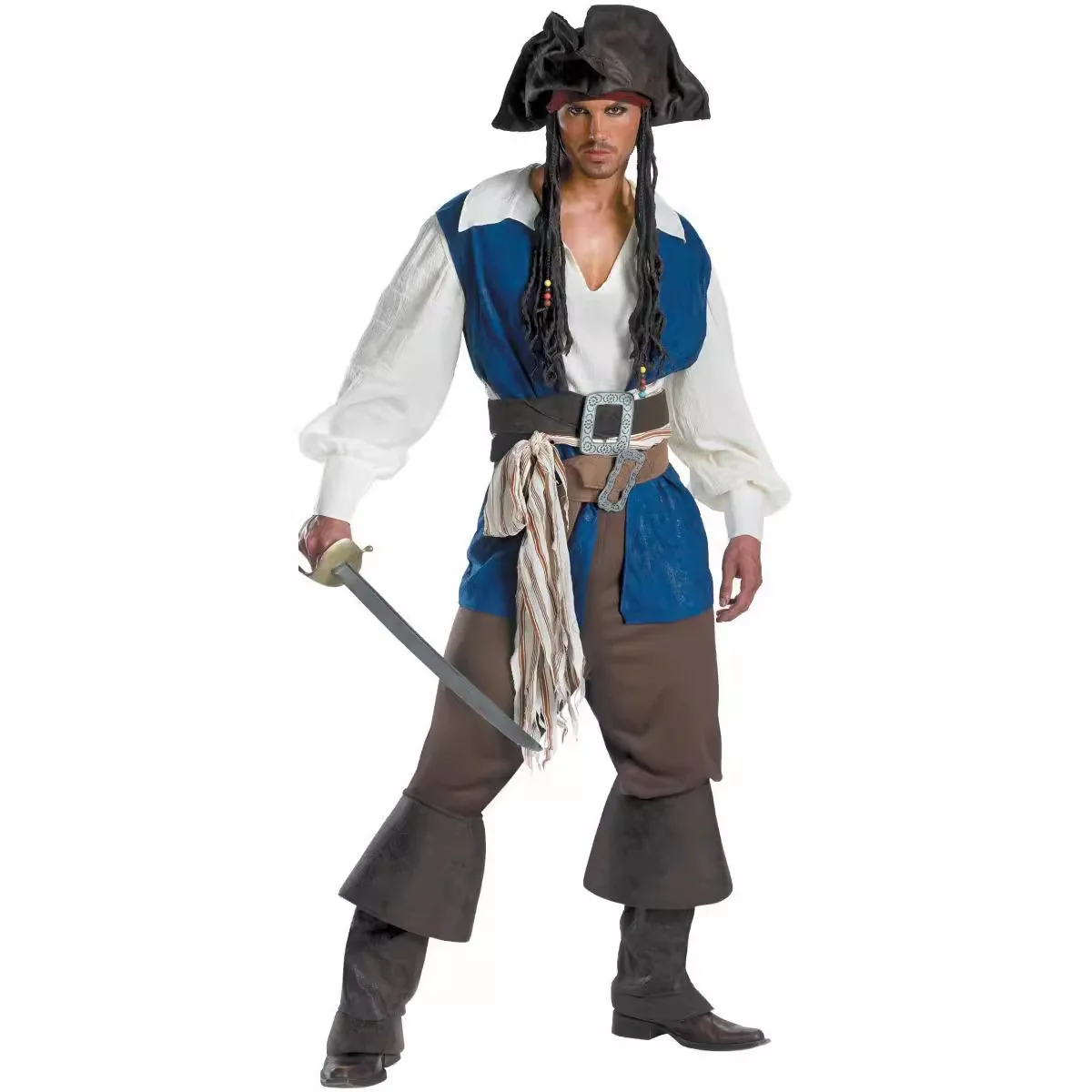 Costume d'halloween Pirate des caraïbes pour hommes, vêtements traditionnels chinois en coton, tenue de Festival Par