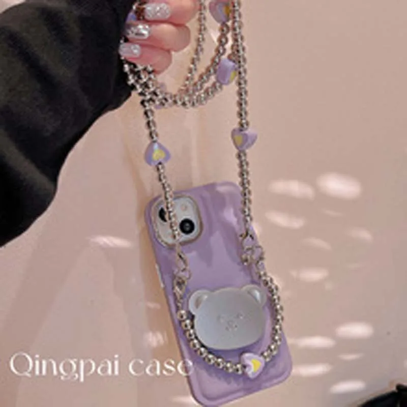 Phone Case For Iphone 15 14 13 12 11 Pro Max Plus X Xs Xr New Purple Girl Cartoon Crossbody Back Cover Protective Case