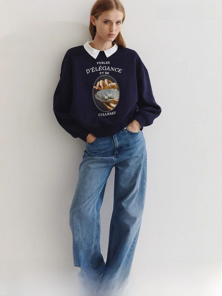 

Женская толстовка H&M, летняя, красная, модная, простая, теплая, с узором, в американском стиле, 1300584, повседневный стиль, с длинным рукавом