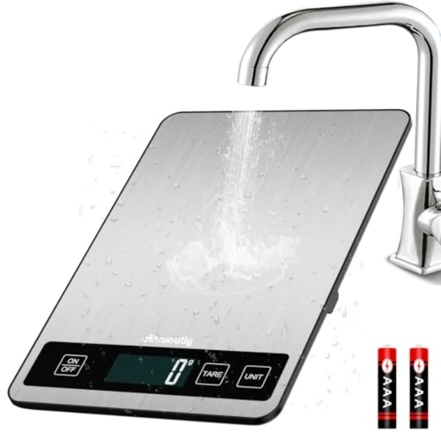 Digitale Küchenwaage 22lb/10kg mit 0,1oz/1g Präzision, Edelstahl-Panel, LCD-Display, Tara-Funktion, 6 Einheiten, Ideal für