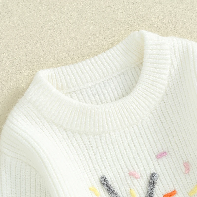 Baby Girls Sweater 1 2 Birthday Clothes Number Embroidery Crew Neck Long Sleeve Pullovers Infant Jumpers Tops