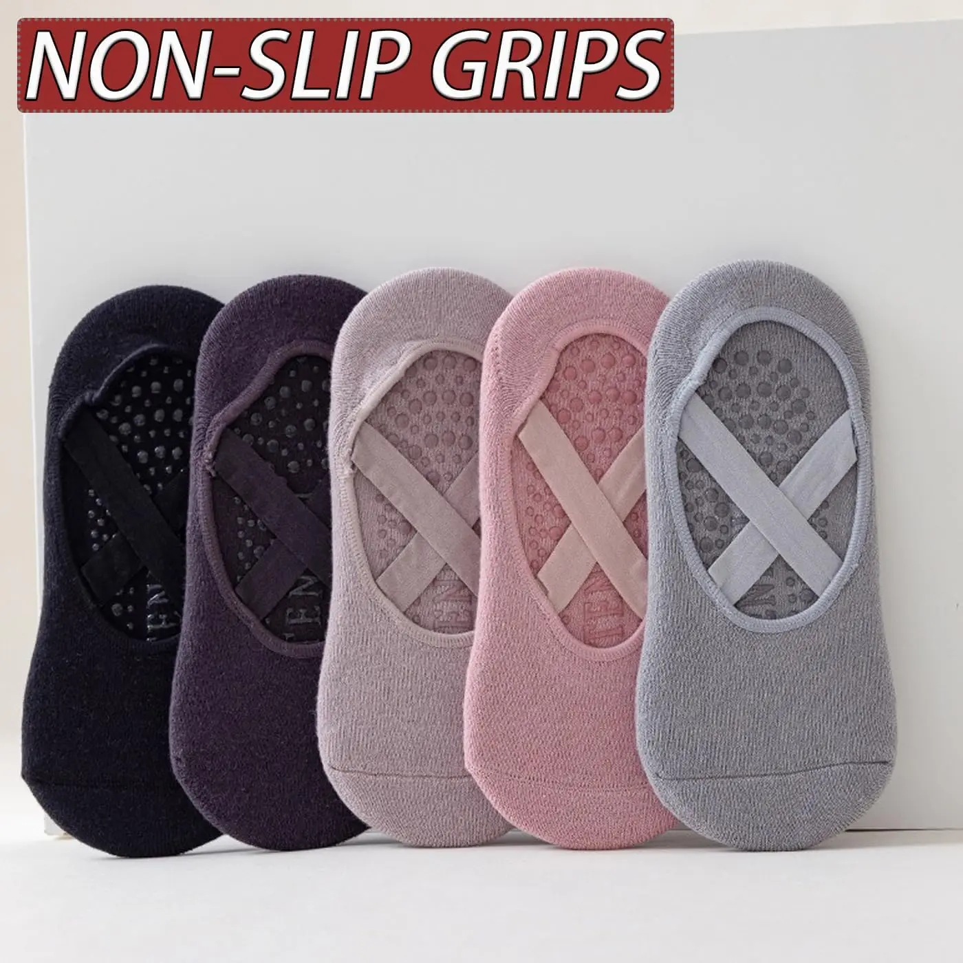 

10-Pair Women's Yoga Socks with Silicone Anti-Slip Soles Pilates Grip Invisible Ballet Socks Breathable Bandage Sports Socks Set