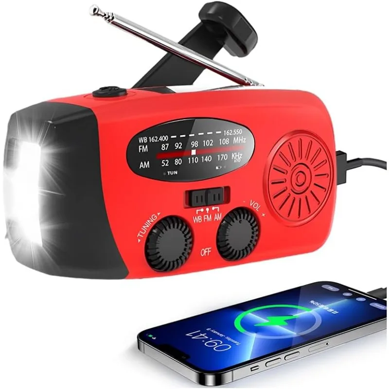 

Радиоприемник с ручным приводом AM/FM/NOAA, 2000 мАч, Power Bank, LED-фонарик, солнечная зарядка, USB для кемпинга, активного отдыха, экстренных ситуаций, HD-качество