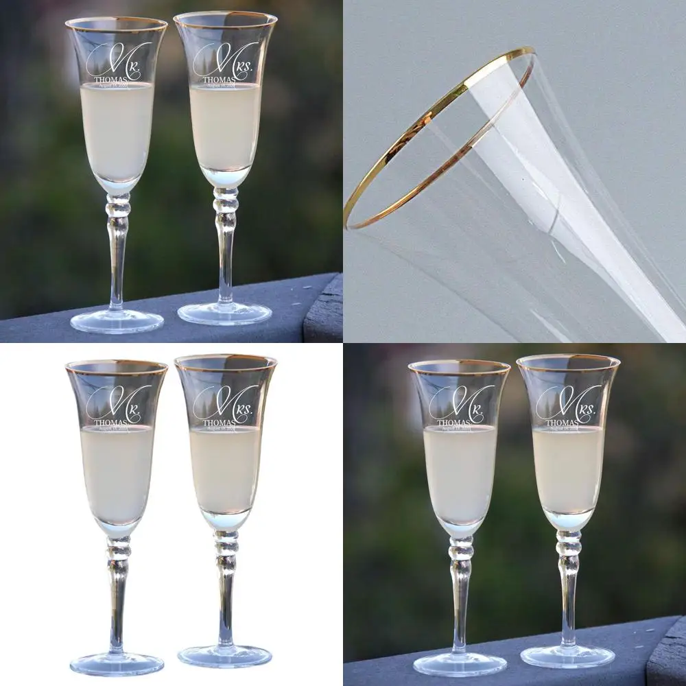 

Очки для шампанского с индивидуальной гравировкой — пара для г-на и миссис - Идеально подходит для свадеб, торжеств и юбилеев