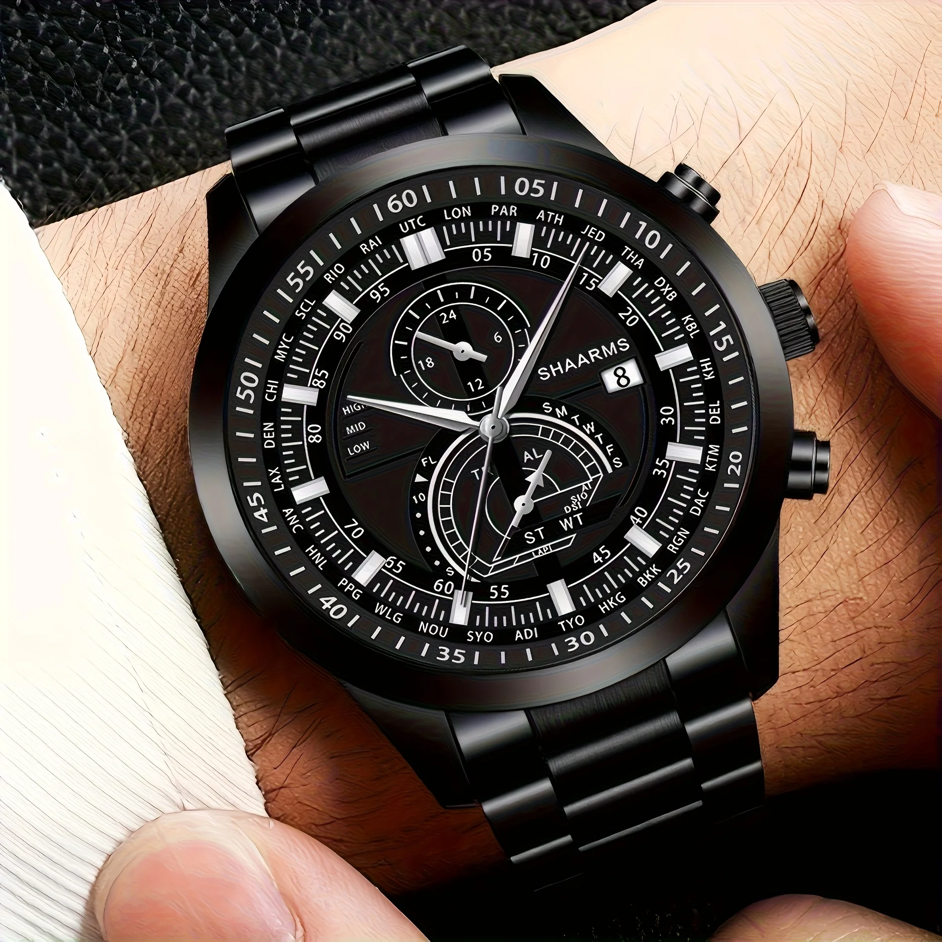 

4pcs/set-Men's Watch and Jewelry Set-cross Necklace Bracelet Ring Set, The Ideal Gift for Men!The Perfect Gift for Him