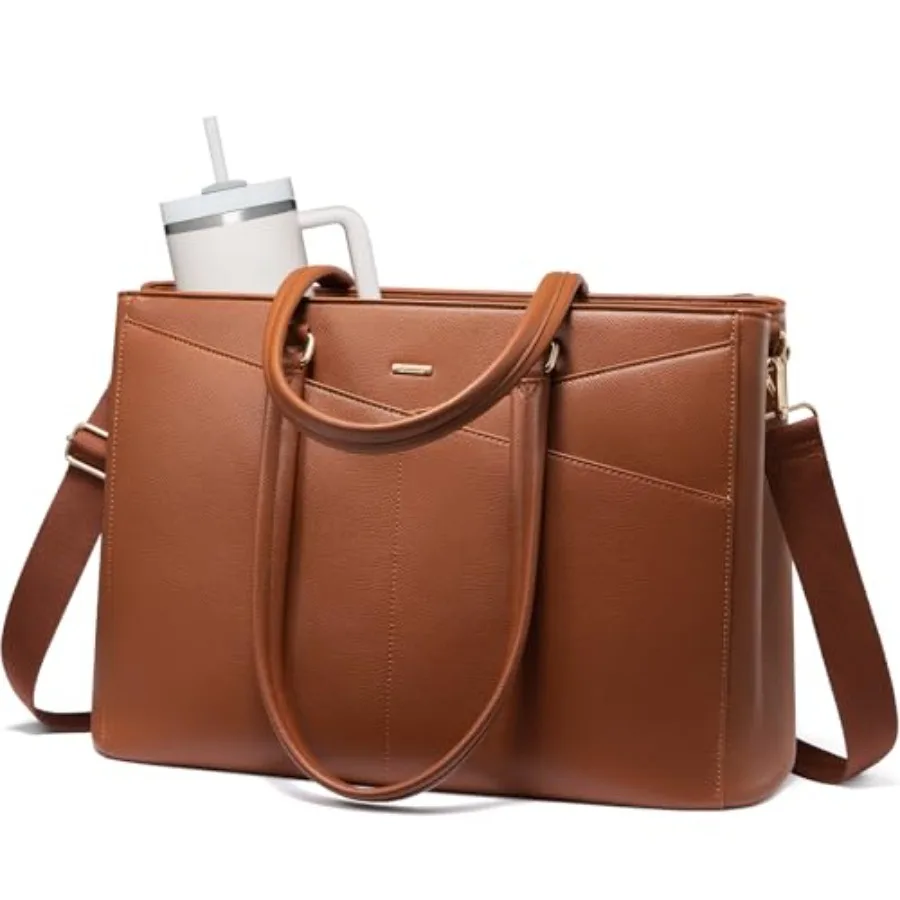 

Laptop Tote Bag for Women Leather Work Bags with Large Cup Holder for Teacher Work Business