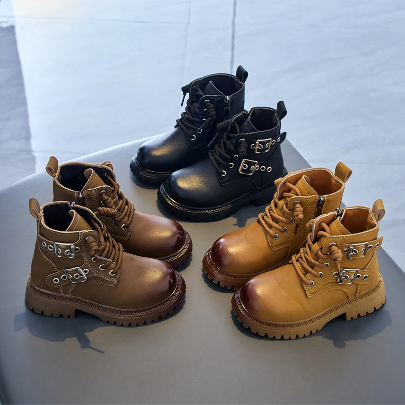 Children Autumn Girls Ankle Boots Buckle Cool Spring New Little Boys Boots Solid Color Retro 2023 Kids Shoes for Catwalk Casual