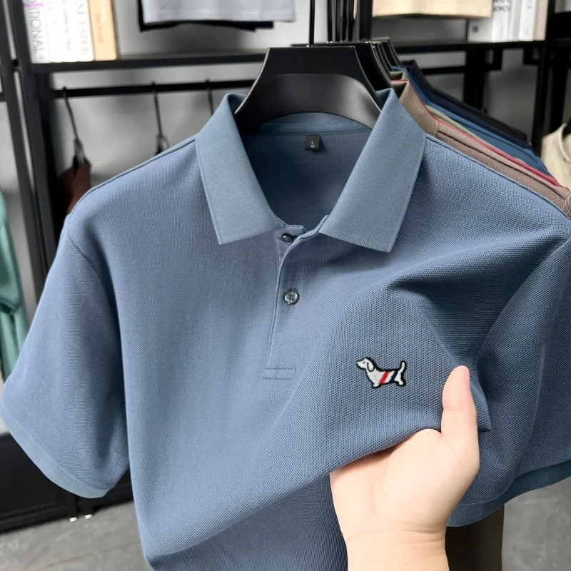 

Роскошный бренд 100% хлопок короткий рукав поло рубашка мужчины летом новая воздухопроницаемость случайная мода мультфильм собака вышивка футболка