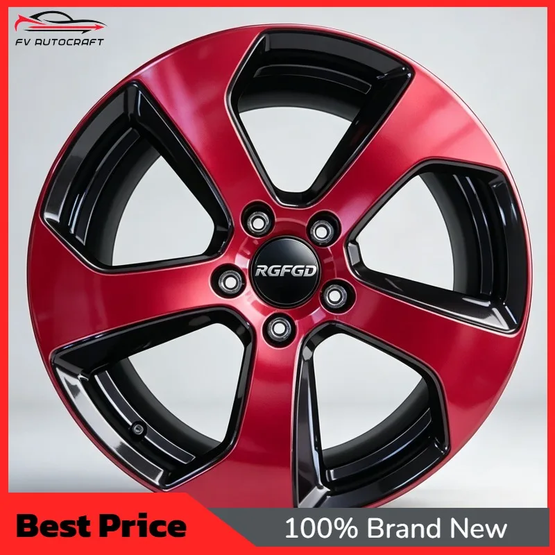 【2026】Red Black Two Tone 5 Spoke Forged Alloy Wheel,5 Holes Passenger Car Rim Y010