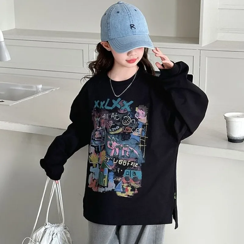 

Printed Graffiti Girl Clothes 7 To 8 Years Elementary Spring Autumn Girls From 4 Children Tween Children's Clothing 12 T-shirt 6