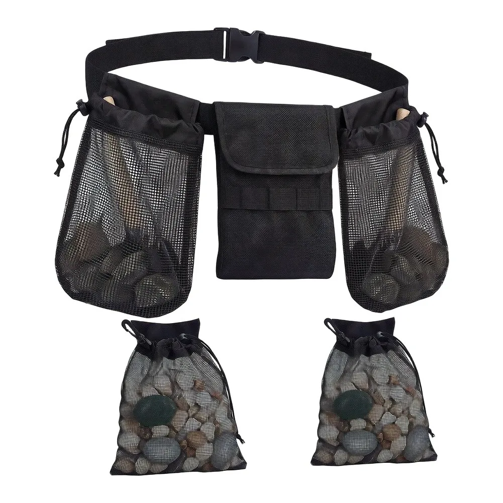 Rock Collecting Waist Bag Adjustable With 2 Mesh Pouch For Mushroom Collecting For Outdoor Hiking Belt Bag