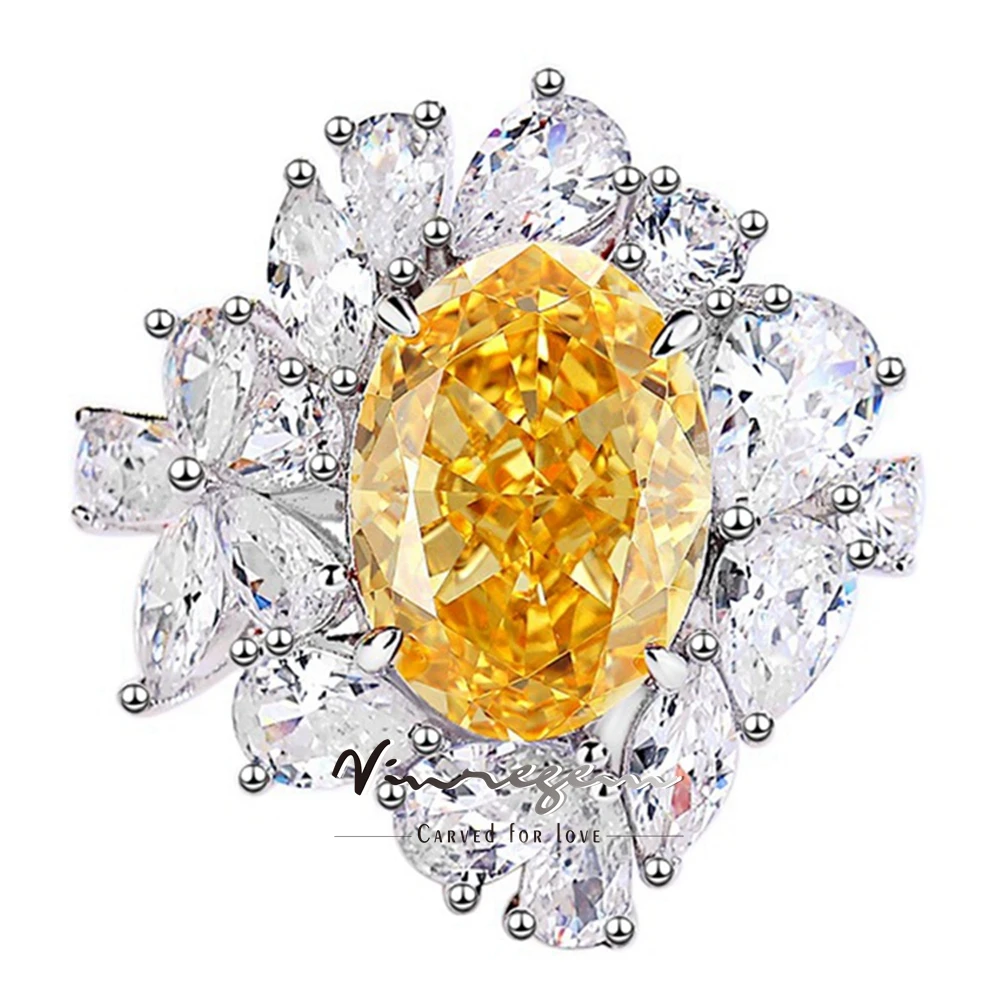 

Vinregem 10*14 MM 7CT Oval Cut Citrine Ruby High Carbon Diamond Gemstone Cocktail Party Rings 100% 925 Sterling Silver Jewelry