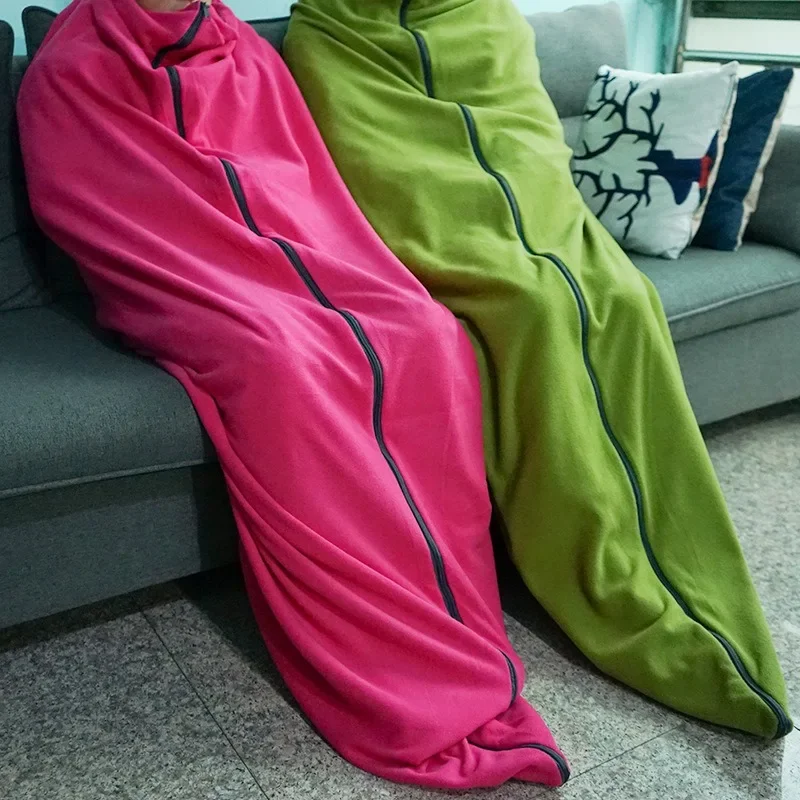 Outdoor Fleece Sleeping Bag Liner, Camping Travel Warm Inner Sheet, Air Conditioner Quilt, 4-Season Camp Nap Knee Blanket