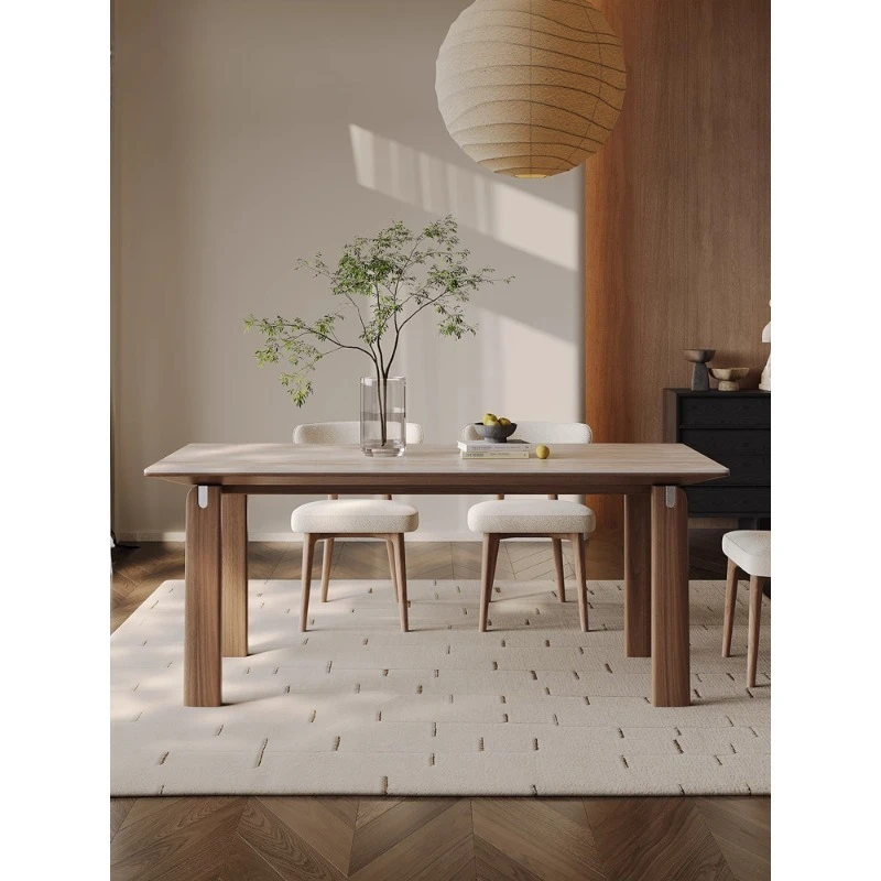 

Retro solid wood rock slab dining table and chairs household Italian rectangular ash wood high-end small apartment