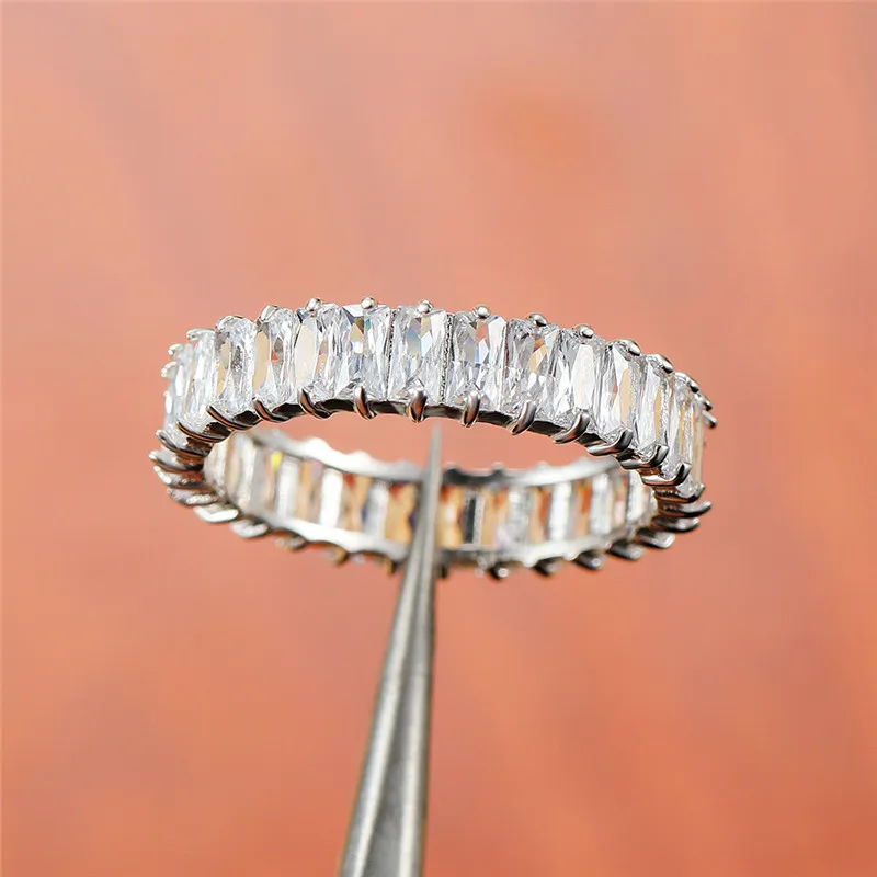 Luxury 100% 925 Sterling Silver Radiant Cut Simulated Diamond Gemstone Engagement Rings Wedding Band Fine Jewelry Wholesale