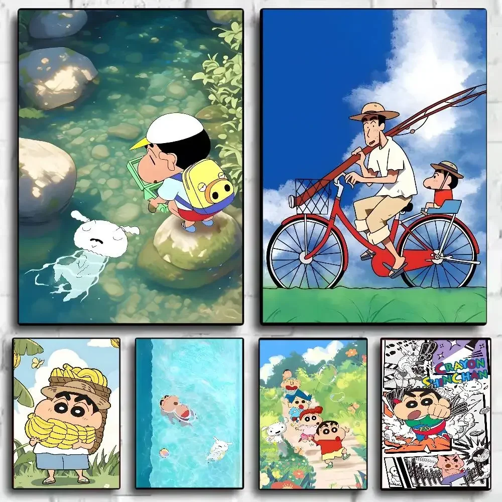 Póster de Anime C-Crayon S-Shin-chan, arte HD, pared adhesiva, impermeable, para el hogar, sala de estar, dormitorio, bar, decoración estética, 1 ud.