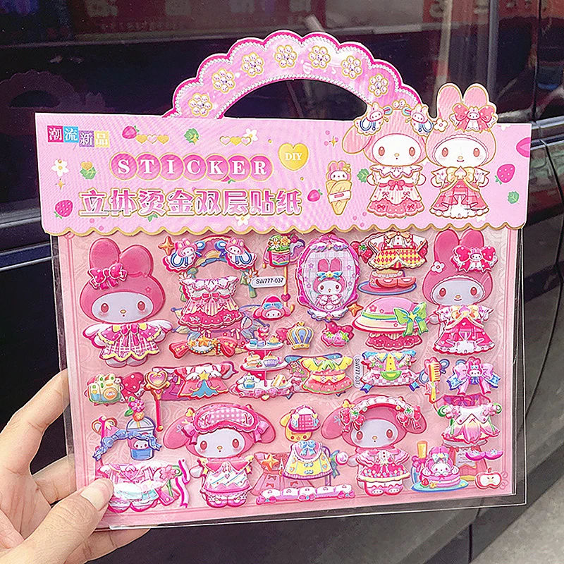 1Set Cartoon Sanrio Doubledeck Layer 3D Bubble Stickers Kawaii Crossdressing Capybara Three Dimensional Sticker Funny DIY Decals