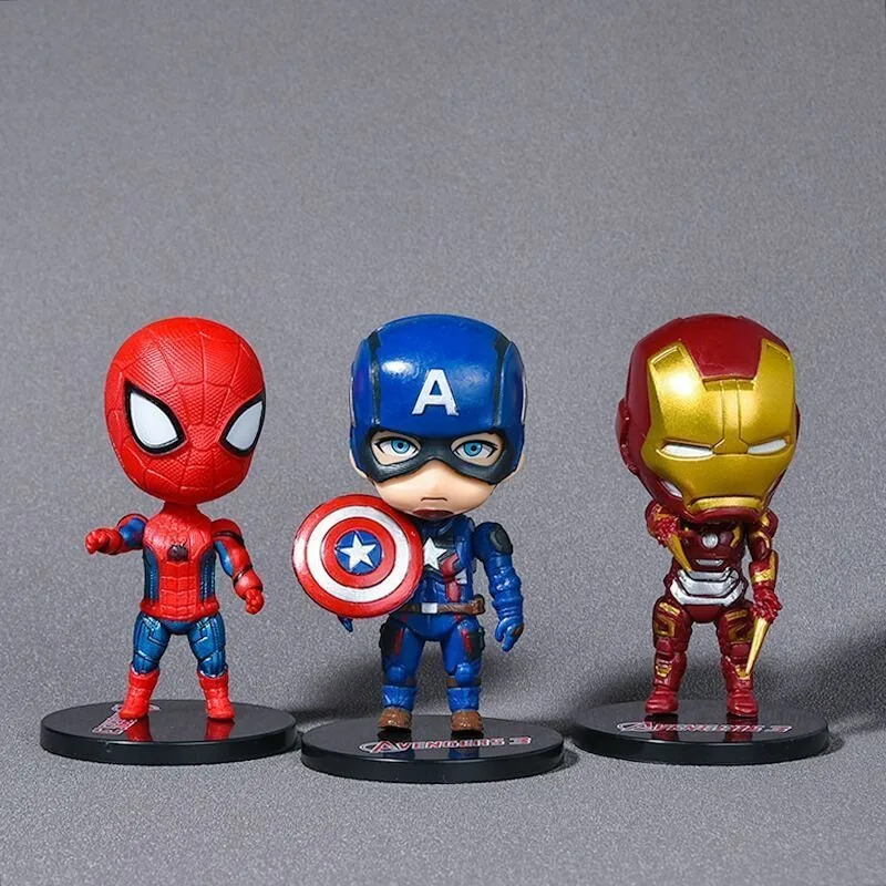 Figura de acción de los vengadores de Marvel para niños, adorno de coche de moda, versión Q, Spider Man, Iron Man, Capitán América