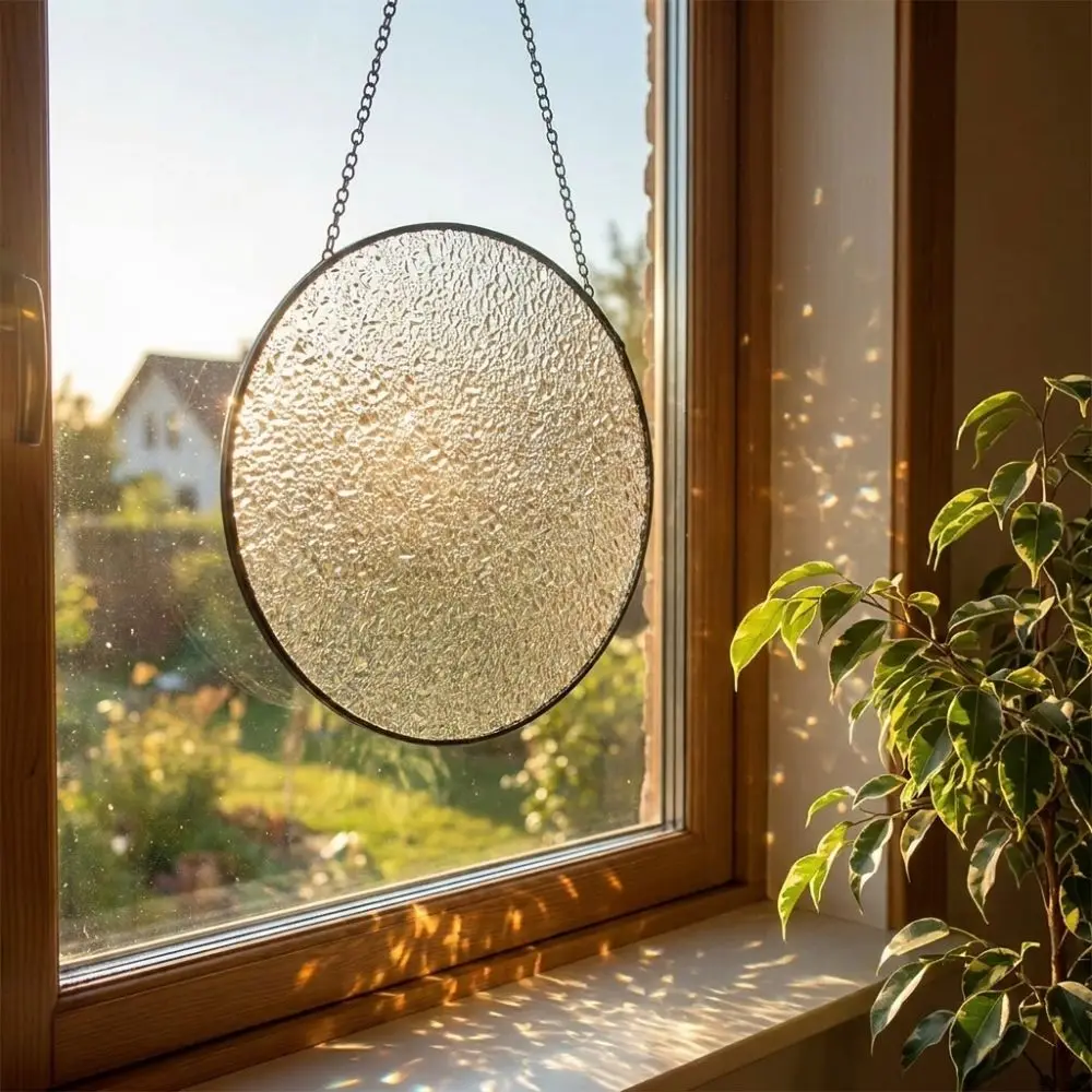 Round Blank Textured Glass Sun Catcher DIY Art Painting Hammered Glass Surface Light-Catching Suncatcher with Hanging Chain - view 2