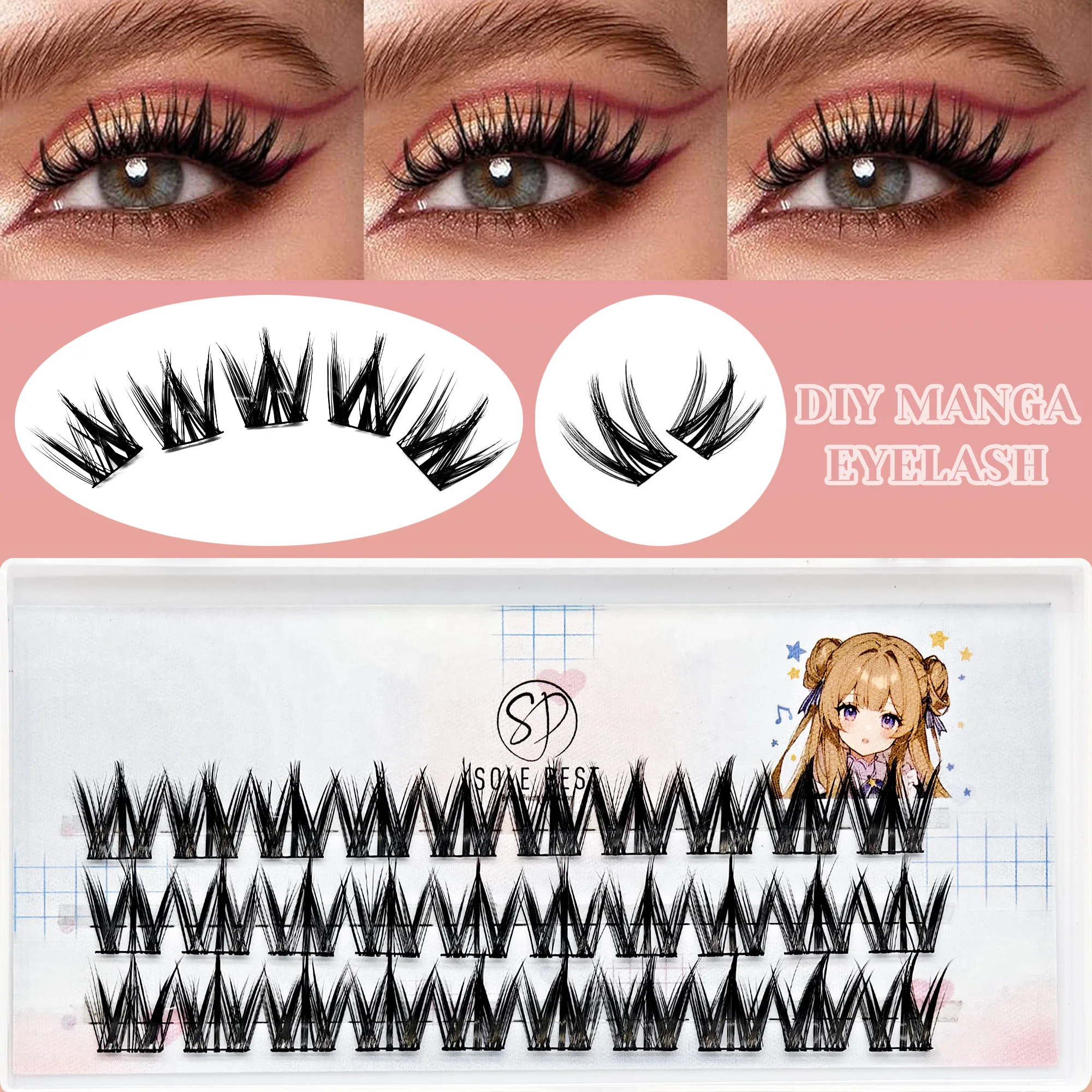 Eyelash Extension Anime Style - ขนตาสไตล์อนิเมะ 30 ช่อ (9 มม.); ต่อขนตาแบบช่อปลายแหลม