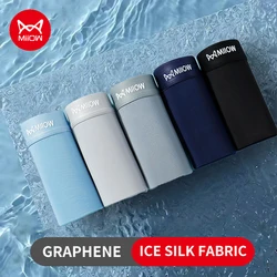 MiiOW 4Pcs Men Boxers Ice Silk Man Underwear Boxer Graphene Antibacterial Men Underpants Ultrathin Summer Breathable Men Panties